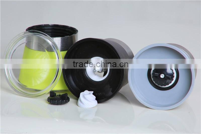 Glass spice jar pepper grinder/pepper mill with colorful top metal coat
