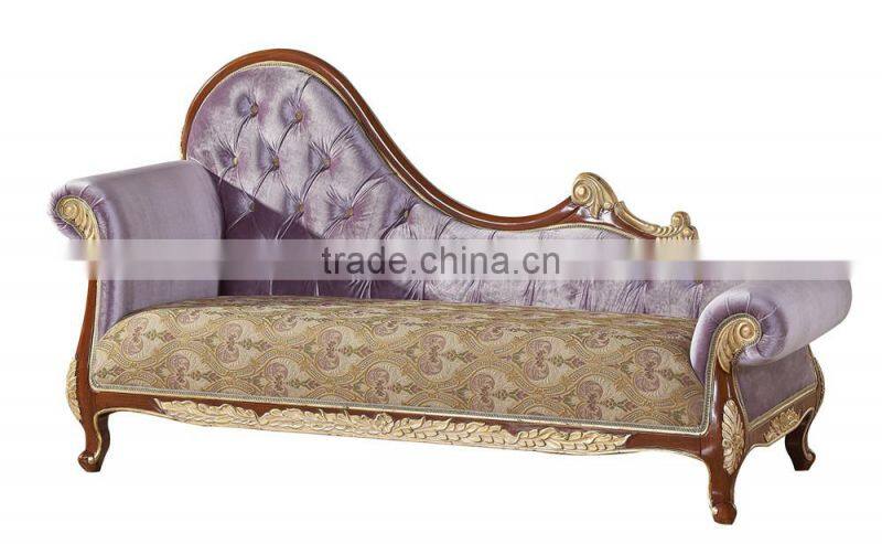 Antique Classic Palace Chaise Lounge, Wood Carving Recliner Sofa, Luxury Wood Sofa Living Room Furniture