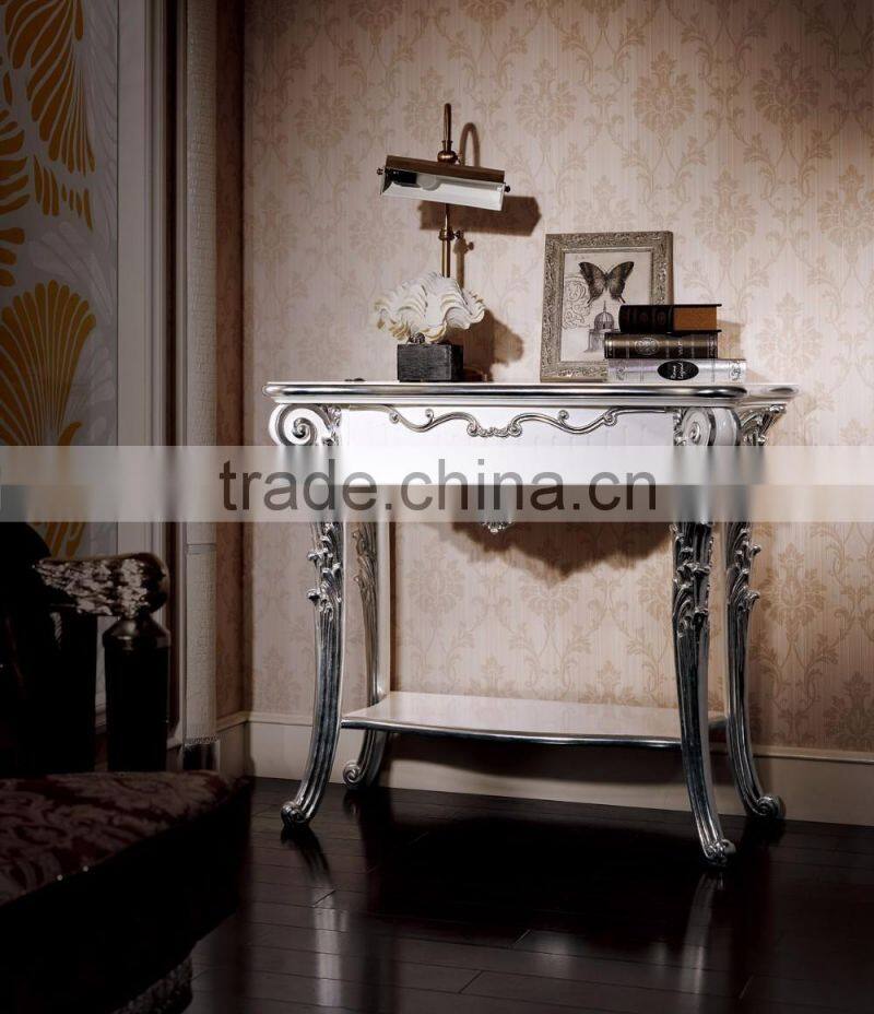 Classical Louis XVI Style Hall Way Console Table, Double Layer Silver and White Sofa Side Table