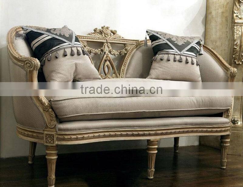 Luxury Spanish wooden living room three-seat sofa with hand carving and antique finishng workmanship