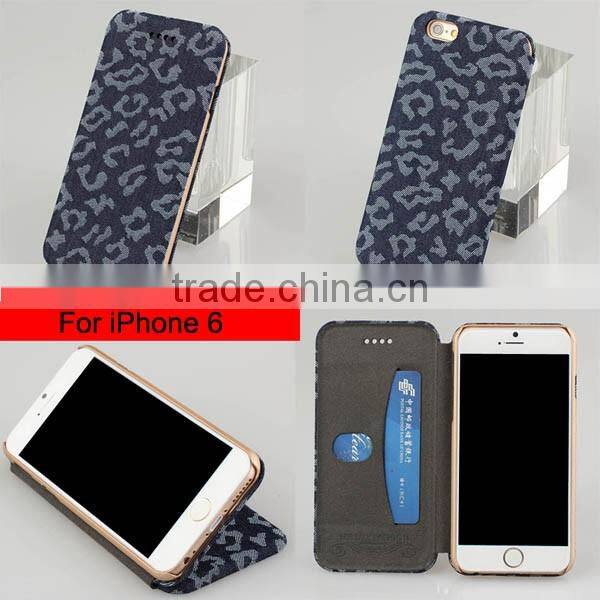 Denim fabric leather card slots flip phone case for iPhone6 case wallet