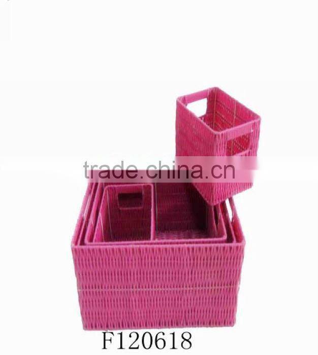 Set of Three Black Square Plastic Storage Basket With Common Handle