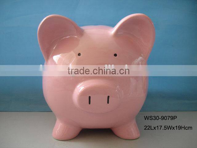 Hot sales cheap ceramic pink piggy bank for promotional gifts