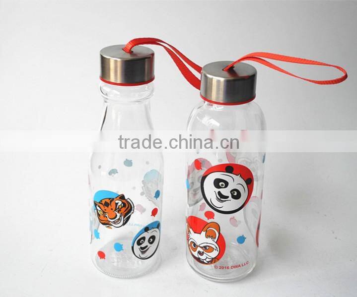 printed glass water bottle with protective sleeves and ribbon