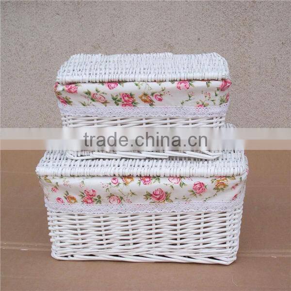 4-piece natural white empty wicker storage basket wedding for egg,candy and other sundries with floral lining & liner
