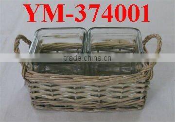 rectangular wicker candle basket with ears