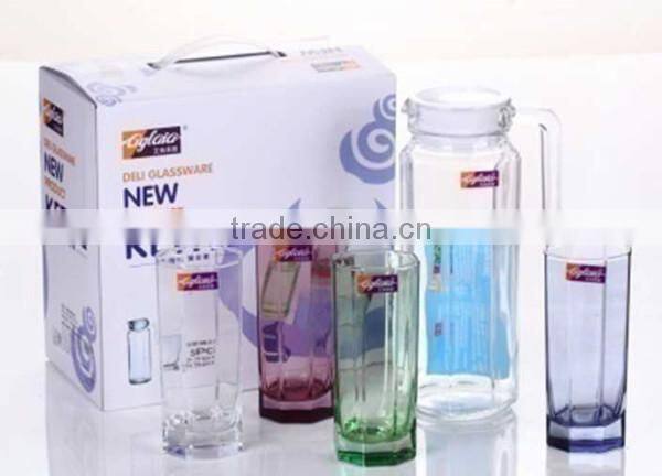 Glass pitcher and cups set with tray glass water jar with cups