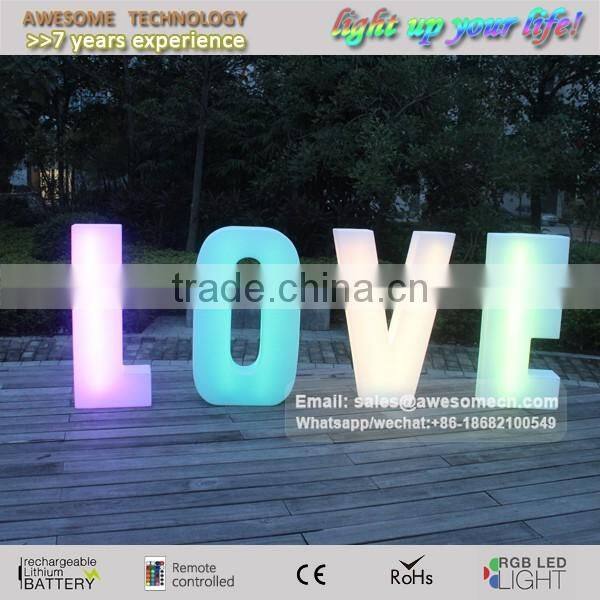 wireless free standing wedding decoration light led RGB love letter