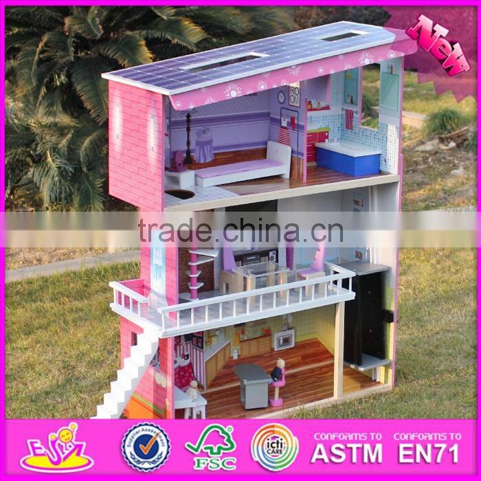 2016 new design girls pretend play super model wooden dollhouse W06A151