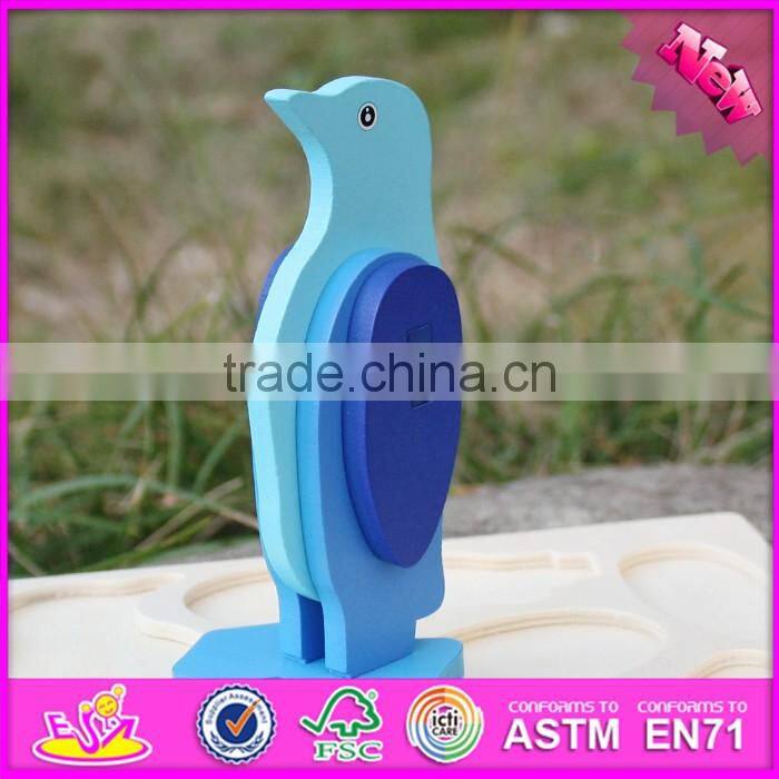 2017 New product diy 3d penguin wooden animal jigsaw puzzles W14G041