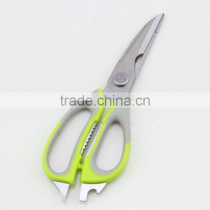 Green Handle Stainless Steel Blade Magnetic Kitchen Scissors With Cover