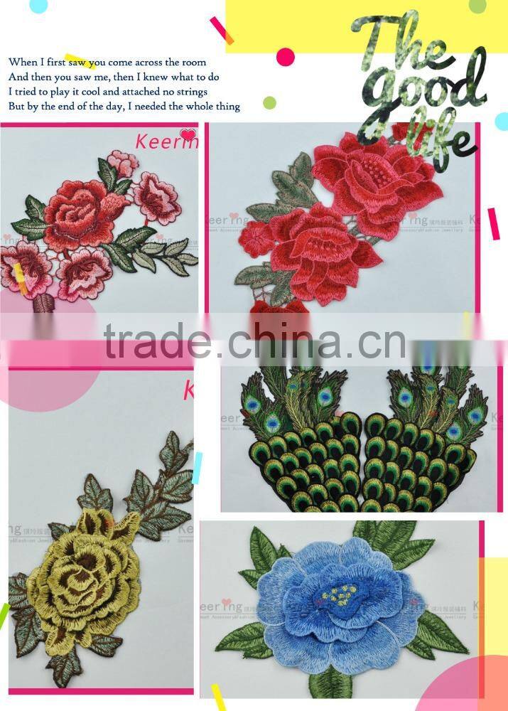 Wholesale rose embroidery patch custom design for clothing WEF-632