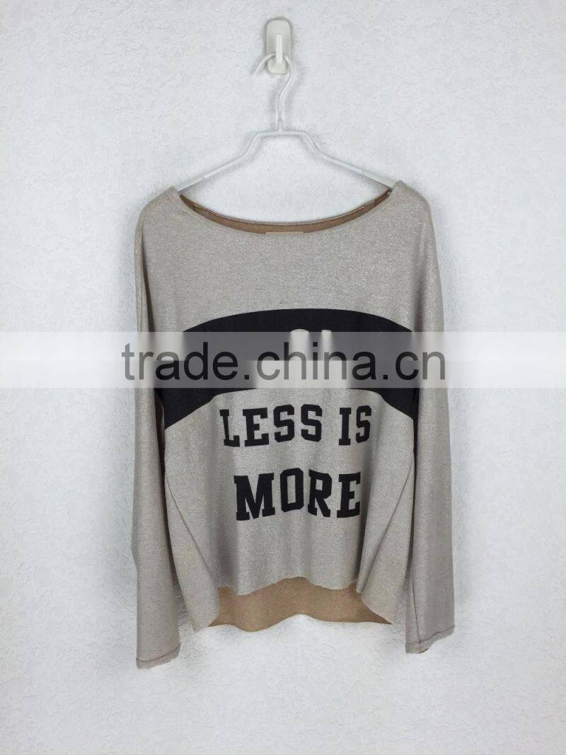 Original design long sleeve shining fabric top casual printed women top