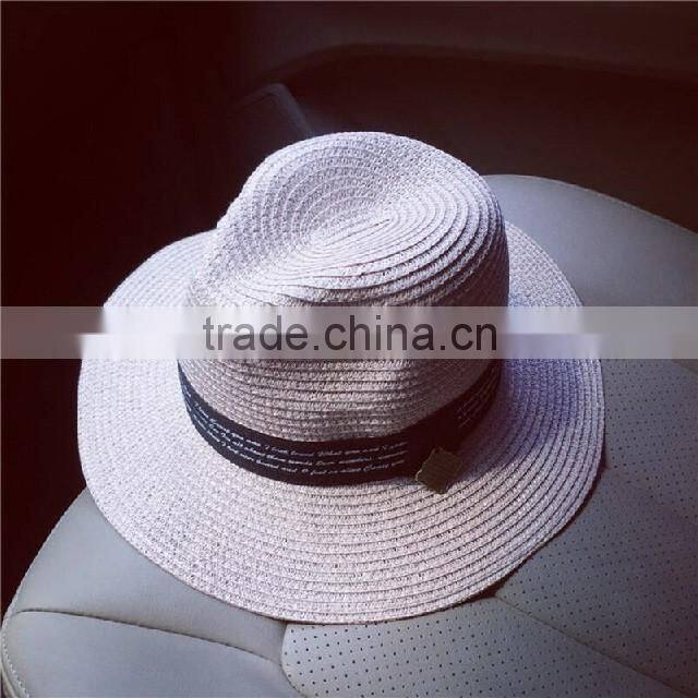 Metal standard British wind spring/summer days pure color printing letters straw hat female temperament sunshade little hat