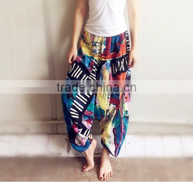 Floral printed Linum baggy boho harem pants yoga pants for ladies