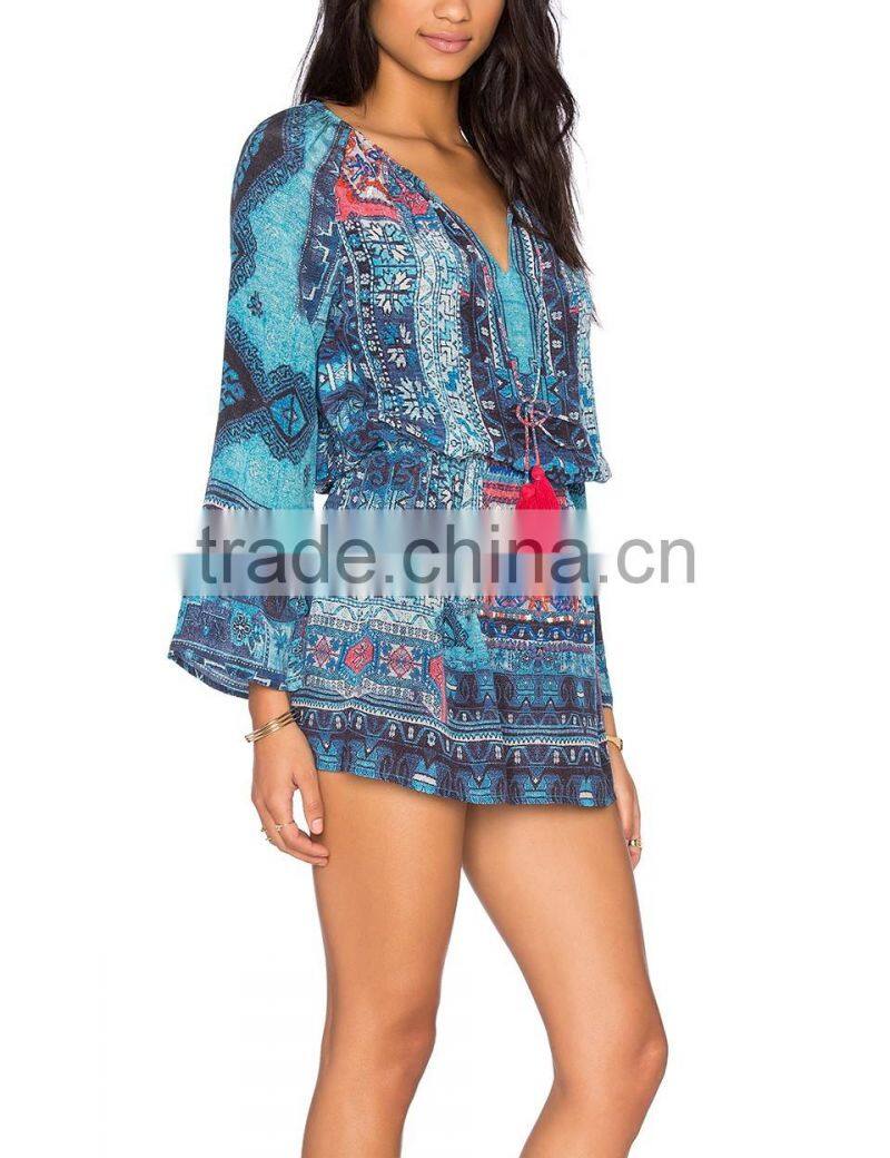 Boho Bohemian Clothing Silk Printing Mini Dress With Fringe Names Of Girls Dresses 2016 HSD5812