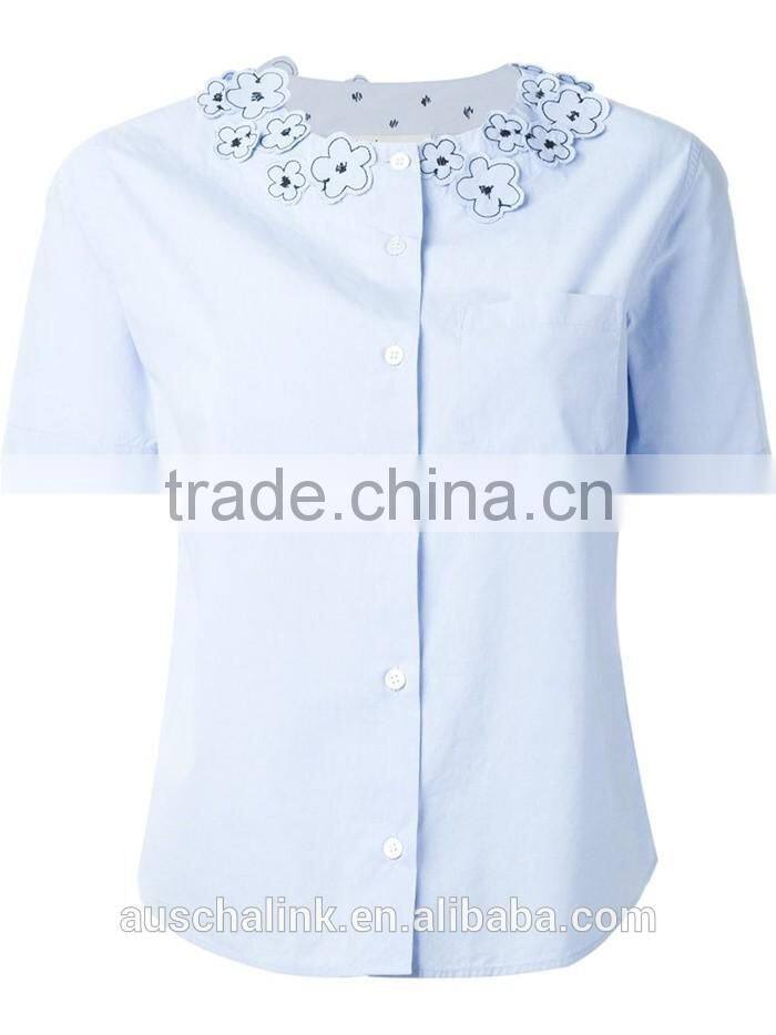 100% cotton girls flower embroidery shirt OEM service