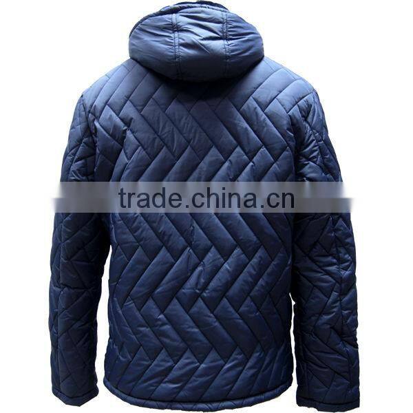 Warm men's quilted nylon winter jackets with fur hood