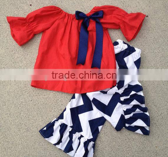 Newest chevron pants summer baby boutique ruffle outfits baby girls chevron pants outfits