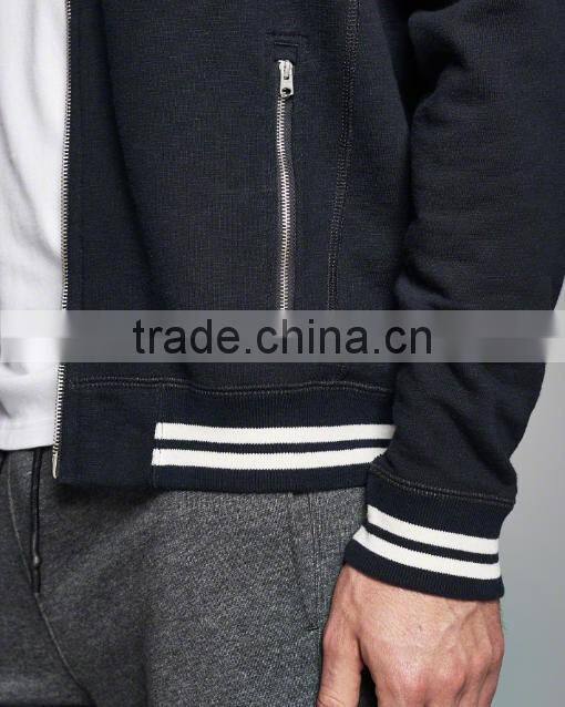 men's color block full zipper design bomber jacket with rib hem