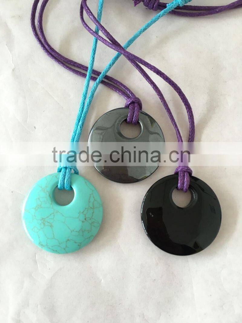 custom own circle natural stone pendant necklace with knotted cord new circle natural stone pendant necklace for her 2017