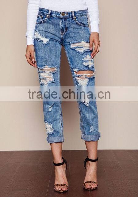 MGOO Popular Women Teaspoon Baggies Jeans Pants For Women In Cobain With Holes Tore Up Muslim Pants