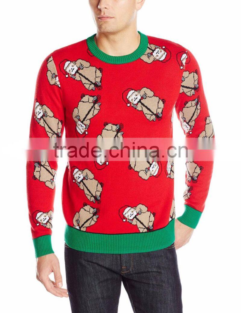 Men Red Sweater Allover Bear Pattern Christmas Pullover