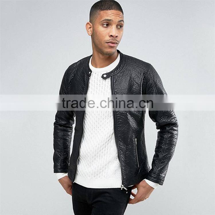Men's casual black jacket collar young men PU slim long sleeved neat locomotive leather coat