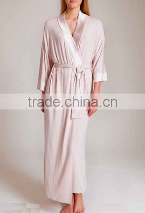 Customize ladies luxury full length robe, 3/4 lenght sleeve dressing gown, soft modal jersey long robe