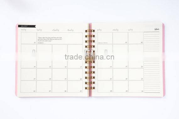 2017 full color Spiral notebook custom hardcover diary planner with gold wire