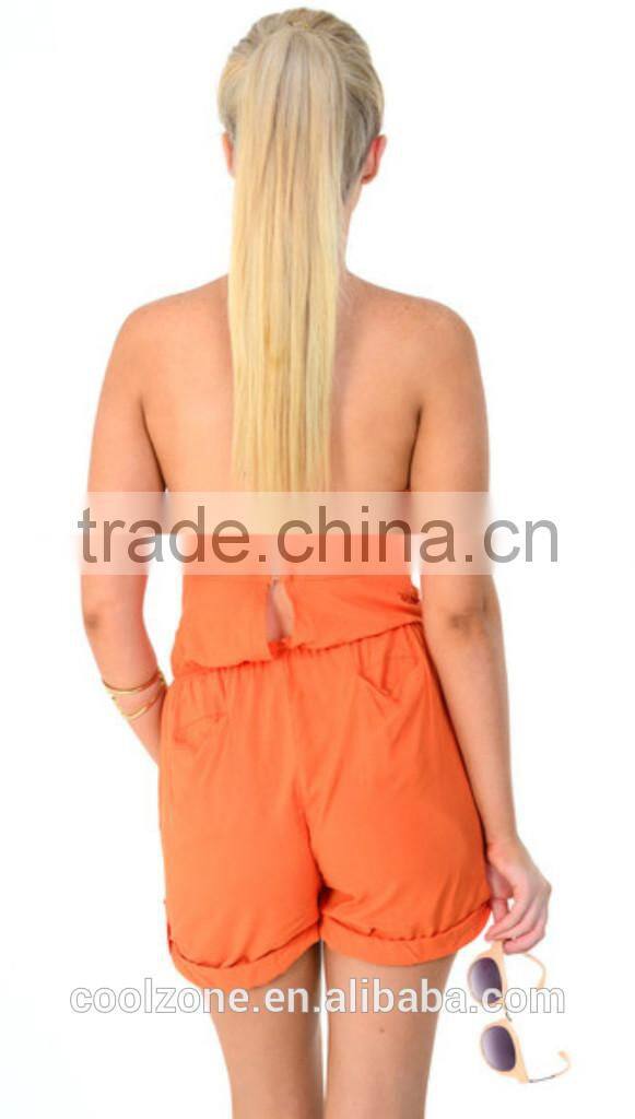 Comfortable fit strapless cotton playsuit simple jumpsuit with size pockets