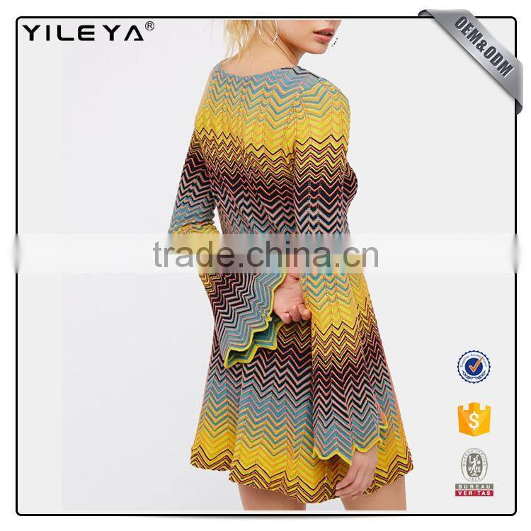 Customizable contrast color bell sleeve dress,dress in yellow,dress short yellow