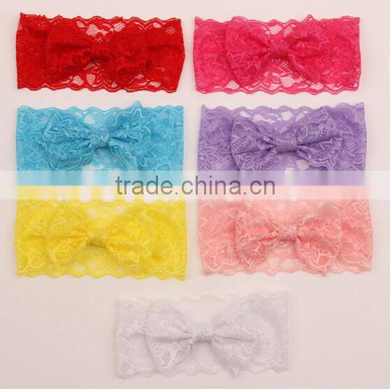 hot sale girl lace bow tie headband, girl wide lace headband