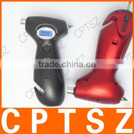 0.8'' LCD Digital Car Tyre Pressure Tread Depth Gauge w/ Cutting Blade / Hammer - Black (3 x LR44)