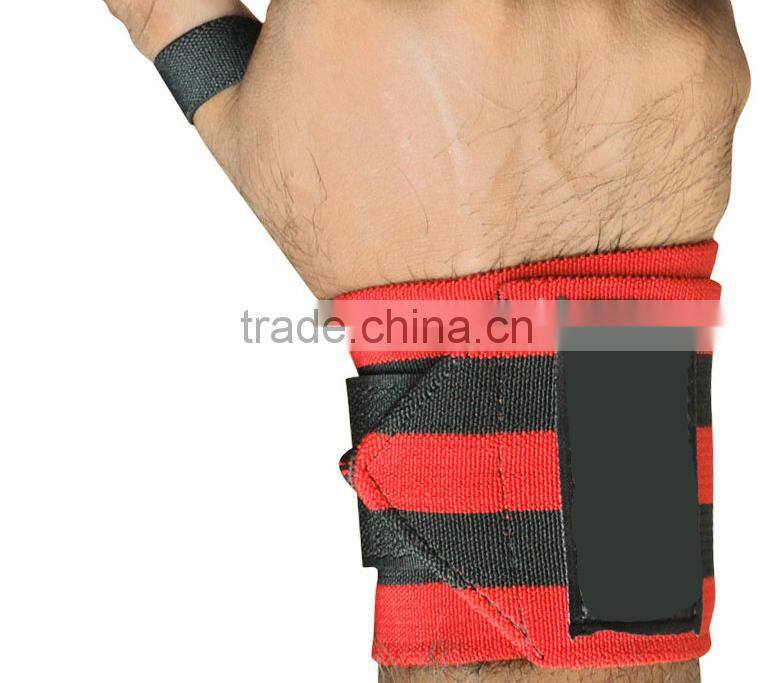 Weight Lifting Wrist Wraps in Red Color with Two Black strips