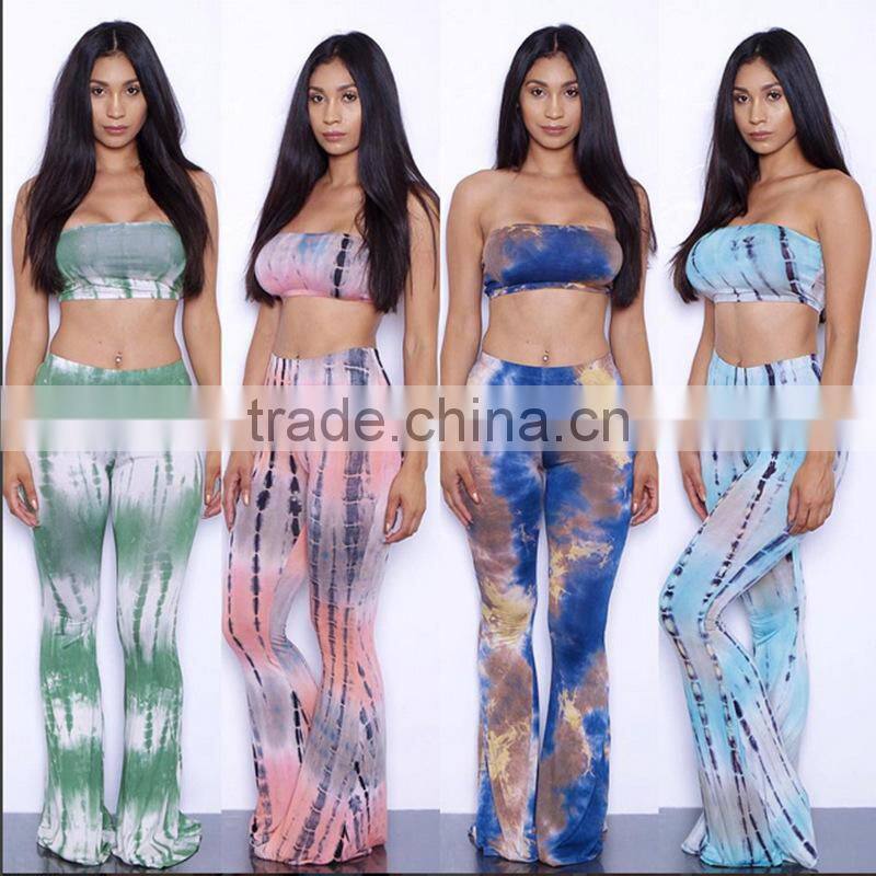 khaki gradient bell bottomed pants and top set /22 color xayn printed wide legging flare trousers and top two piece set