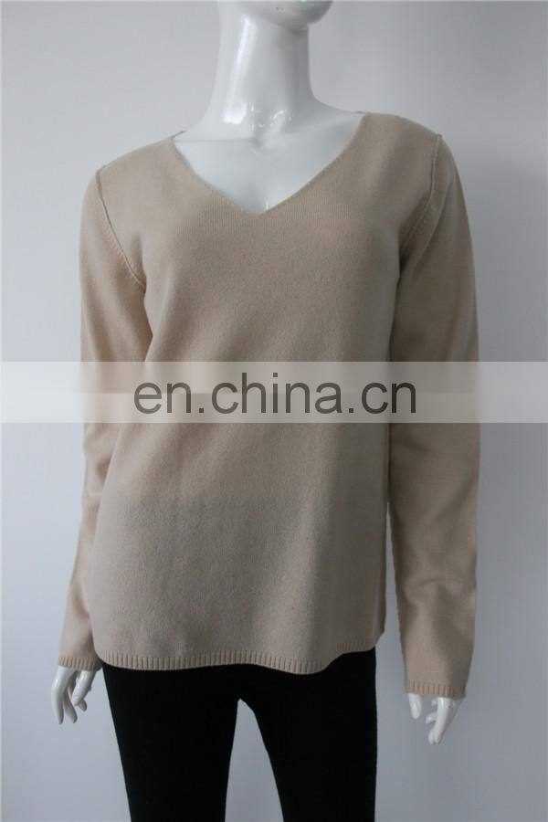 162-96 women flat knit v neck reverse cashmere sweater