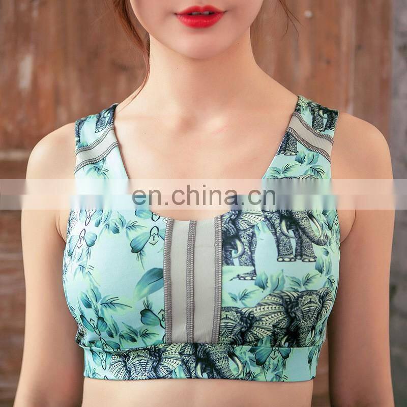 latest new woman yoga with net yarn clothing wholesale sports bra top with support inner bra and elastic fabric