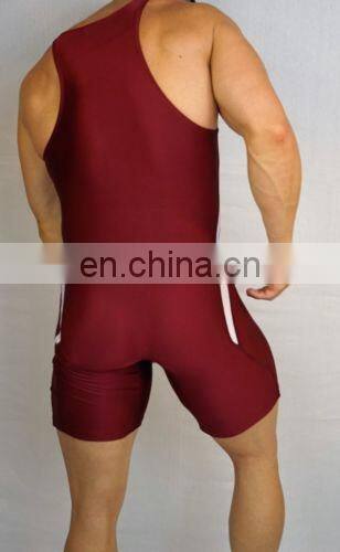 Custom sublimated high stretch lycra fabric wrestling singlet