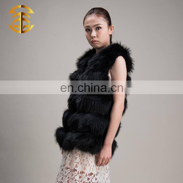 Wholesale OEM Service Genuine Raccoon Women Long Black Fur Vest