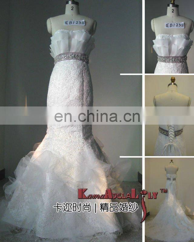 EB1238 Strapless embroidery and beaded A-line medium train exquisite design wedding dresses cocktail dress bridal dress