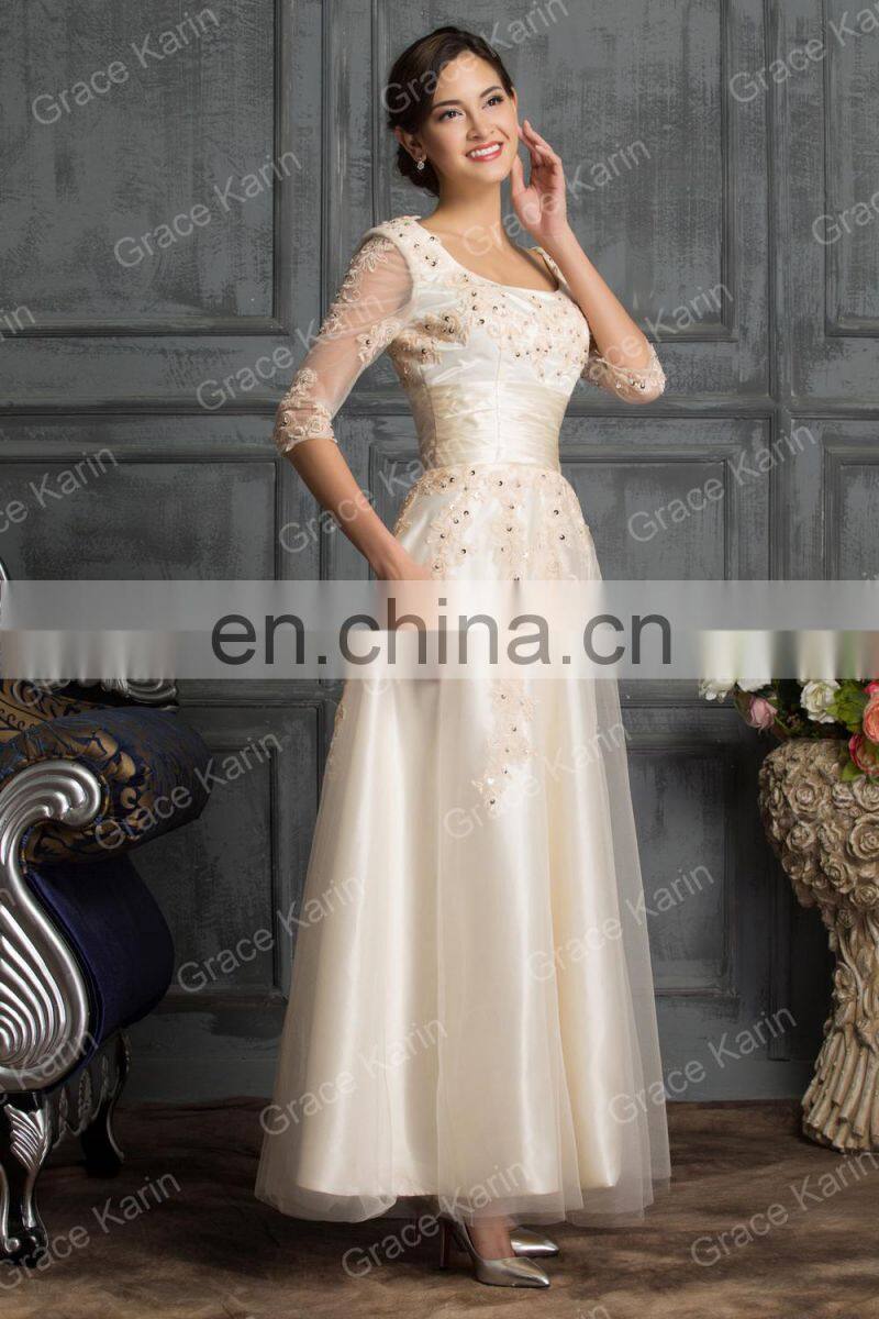 Grace Karin New Arrival 2015 Elegant Long Sleeve Lace Plus Size Evening Dress For Fat Women CL6051-2#