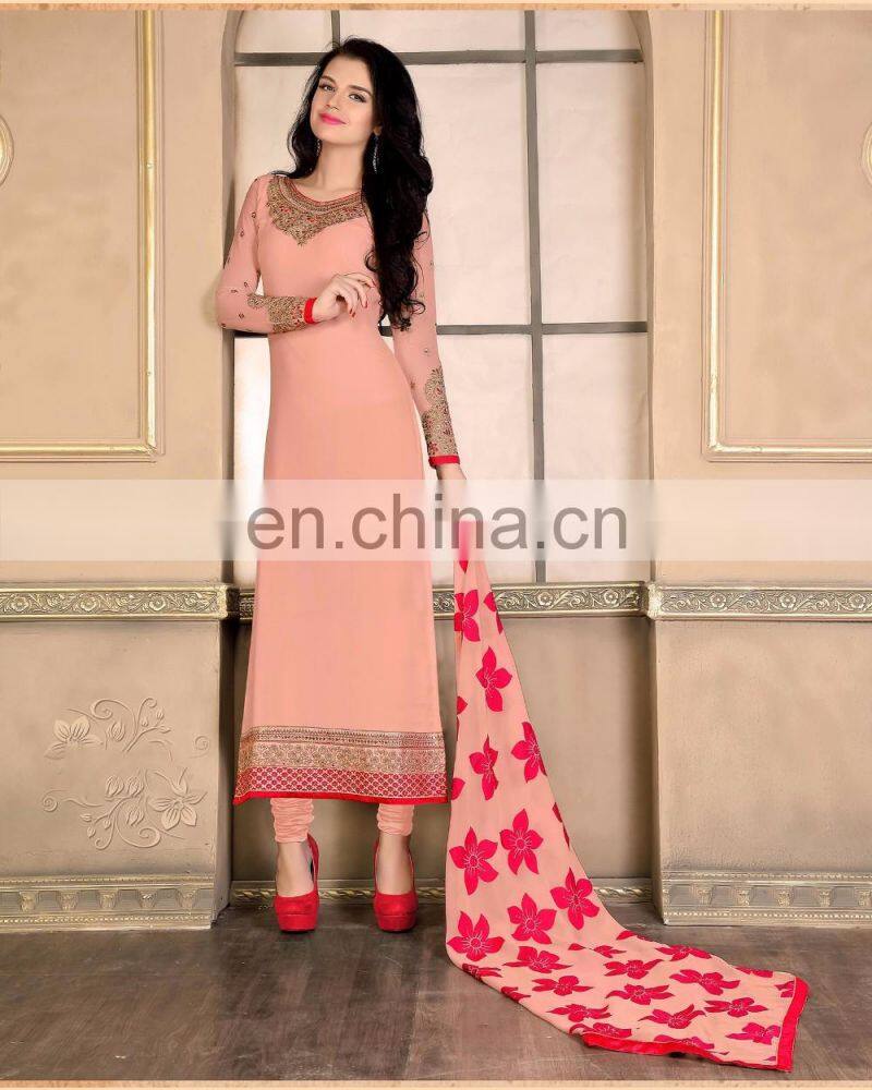 Beige Colored Georgette Semi-Stitched Suit.