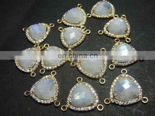 Pave Diamonds !! Handmade 925 Sterling Silver Faceted Flashy labradorite moonstone Gemstone Connector