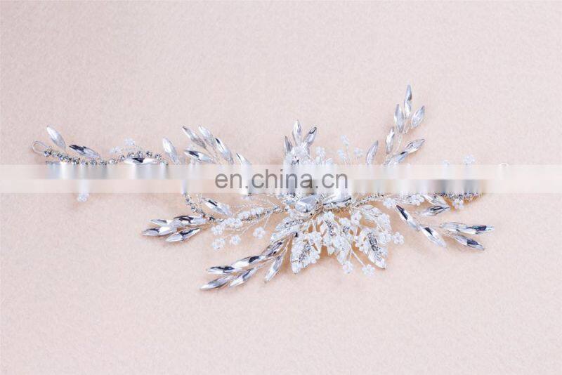 Bridal Headpiece Marquise Burst Floating Beads Rhinestone Chain Bridal Hair Clip Wedding Accessories Princess Prom Headpiece