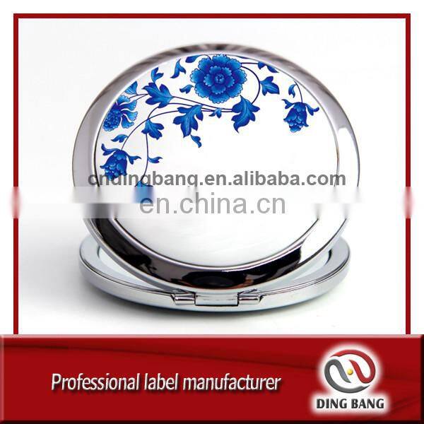 Wholesale Stock Type Stardard Size 70mm Promotion Cheap Custom Yellow Lovely Face Printed Eco-friendly Domed Cosmetic Mirror