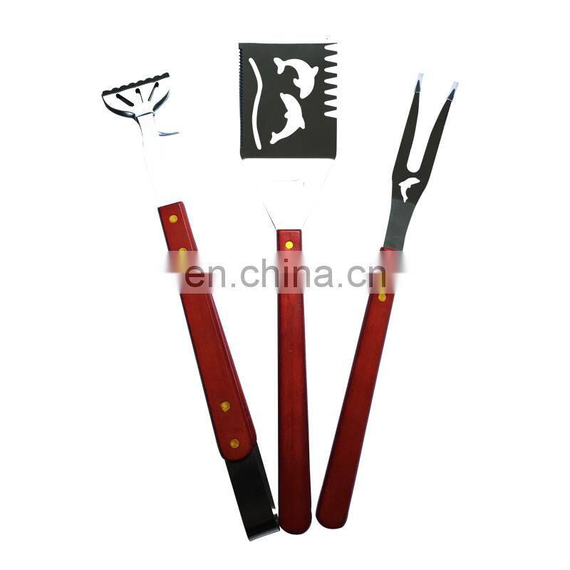 Outoddr BBQ Tools set of 3pcs Stainless steel nice wood handle bbq tools set of 3pcs bbq turner bbq fork