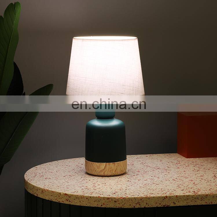 China direct sale matte yellow indoor lighting office hotel ceramic lamp with linen lampshade