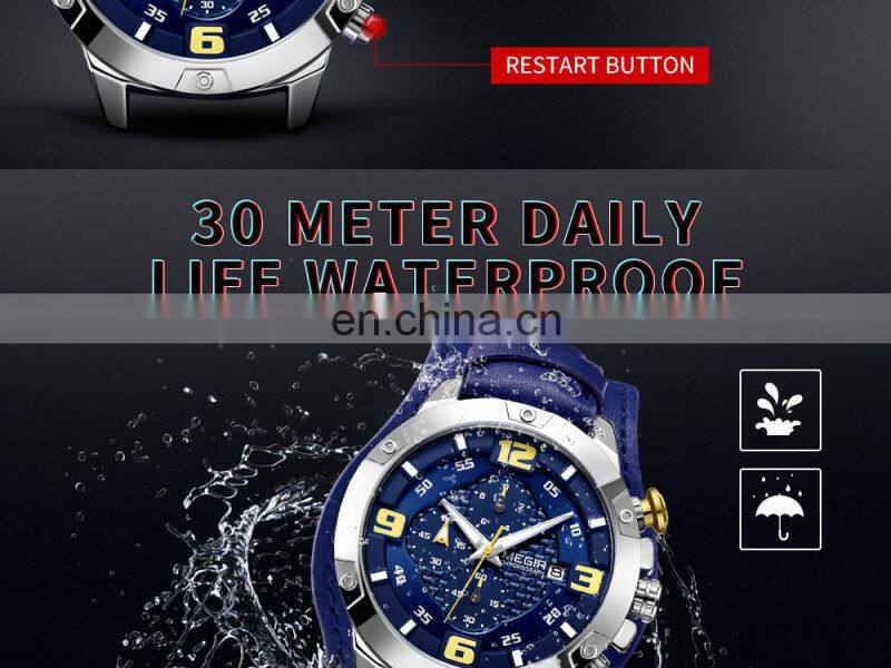 MEGIR ML2099G Men Quartz Watch Top Brand Luxury Gold Chronograph Date Military Sport Leather Band Male Clock