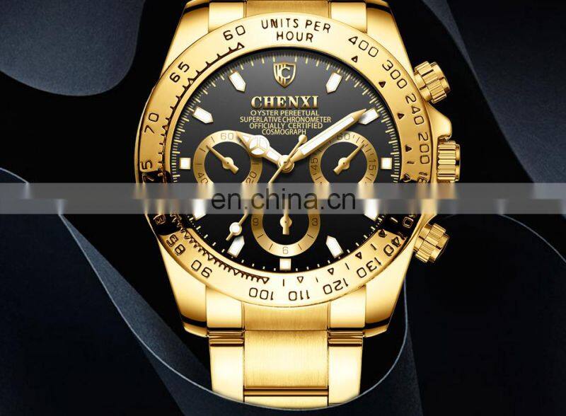 CHENXI 086A Man Quartz Wrist Watch Luxury Stainless Steel Gold Plated watch luxury Men